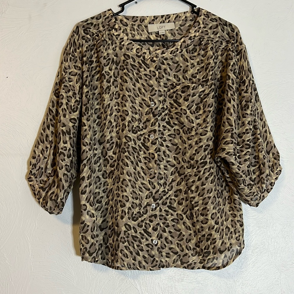 Loft XS leopard print blouse with buttons